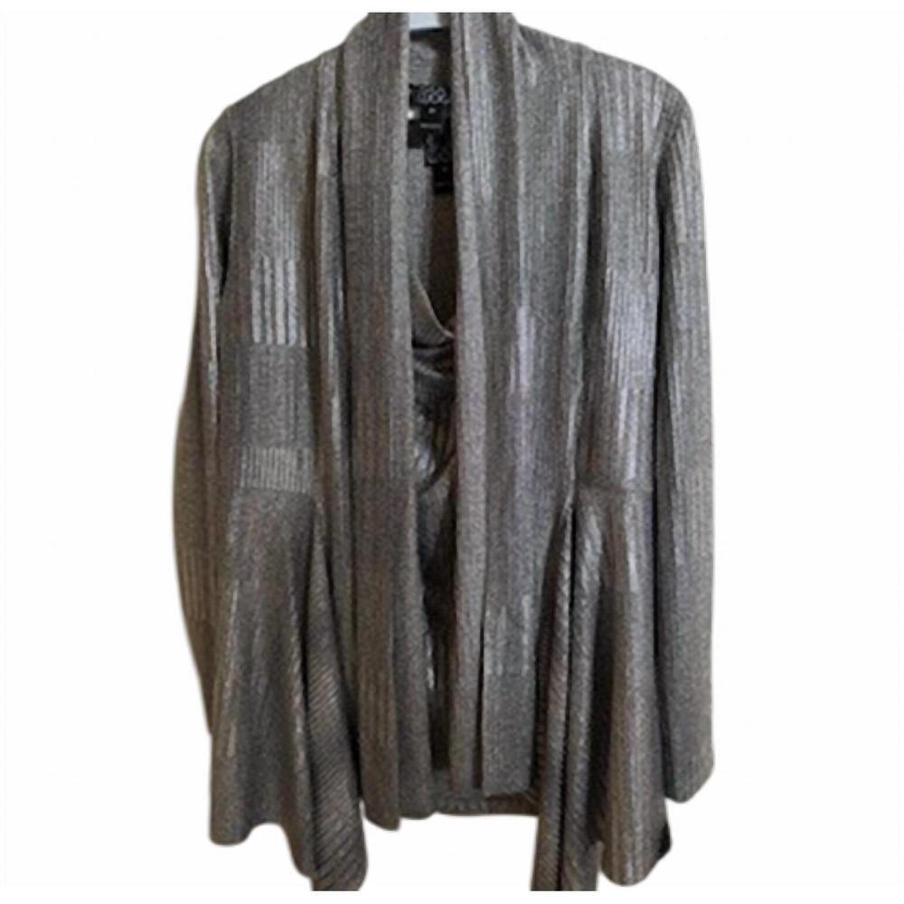 NEW CLARA SUNWOO women's sheer shimmer drape tunic cardigan in silver